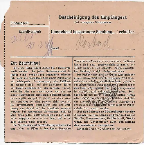Carte de paquet Berlin Reinickendorf West vers Putzbrunn MeF 1948
