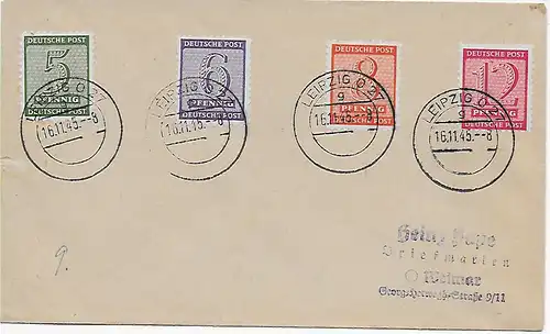 Brief aus Leipzig, 16.11.45 nach Weimar, MiNr. 120-123X