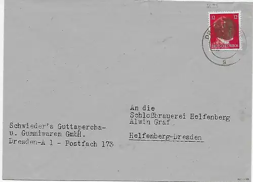 Gummiwaren Dresden 17.6.45 an Schloßbrauerei Helfenberg MiNr.AP827II BPP geprüft