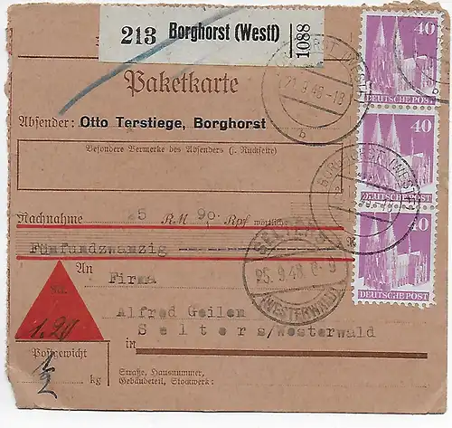 Carte de paquets Borghost/Westf. vers Selters/ Westerwald, 1948, MeF