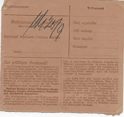 Paketkarte Borghorst/Westf. nach Selters/Westerwald, 1948, MeF