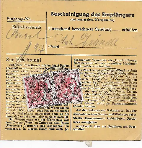 Carte de colis Ingolstadt après Haar, Munich 1948, MeF