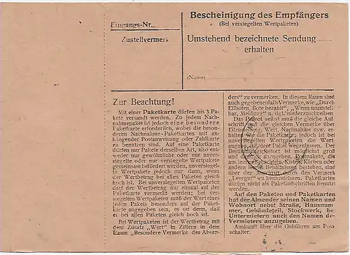 Carte de paquet Ingolstadt 1948 par Haar