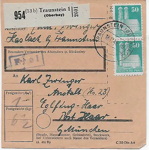 Carte de Traunstein d'après Eglfing, Hôtel de santé, 1948, MeF MiNr. 92