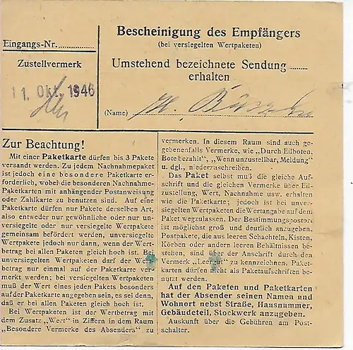 Carte de Engelsberg/Mühldorf d'après Bad Aibling, 1948, MeF MiNr. 937
