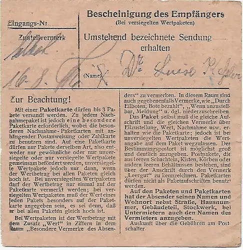 Carte de Gunzenhausen à Ottobrunn 1948, EF Min. 50II, Frais de livraison 30