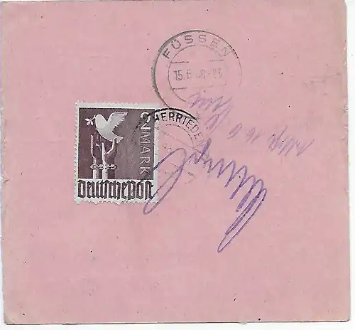 Carte de paquet d'urgence de Herrieden à Pieds, 1948, EF Mi Nr. 960