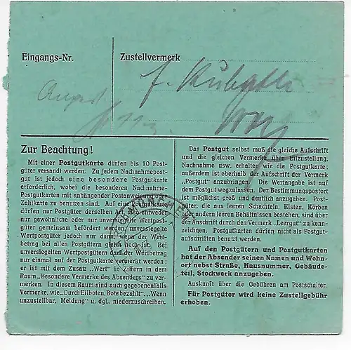 Paketkarte von Glienicke Ost/Hermersdorf nach Haar, 1948, MeF MiNr. 959