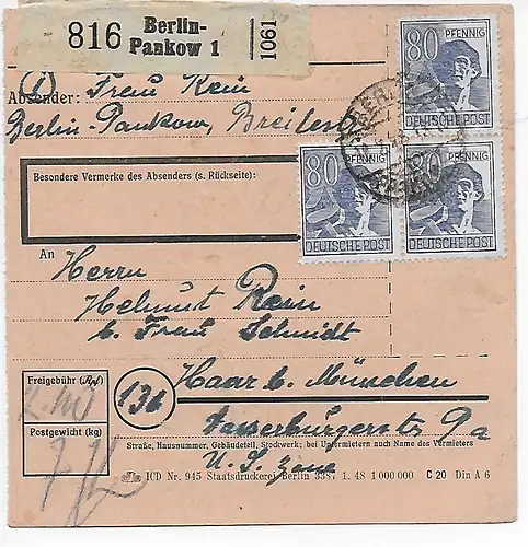 Carte de Berlin-Pankow d'après Haar, 1948, MeF MiNr. 957