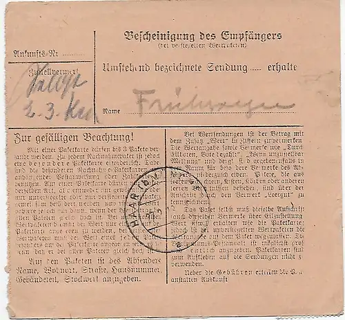 Paketkarte von Berlin-Köpenick, Selbstbucher nach Haar, 1948, MeF MiNr. 956
