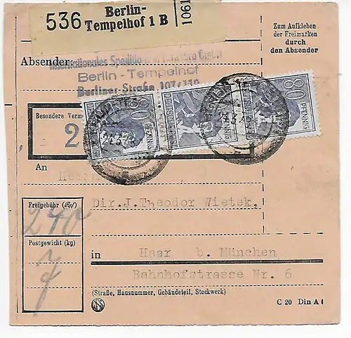 Carte de Berlin-Tempelhof à Haar, 1948, MeF