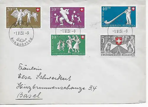 Bern 1951 nach Basel, FDC