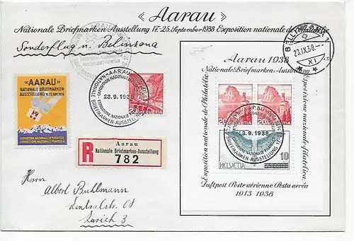 Einschreiben Aarau, Nationale Briefmarken Ausstellung 1938 mit Sonderflug