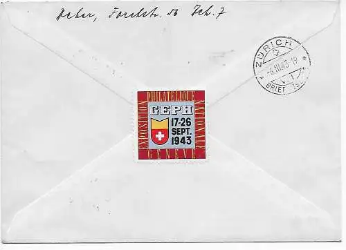 Inscription Zurich: Exposition 100 ans Suisse. Timbres postales 1943