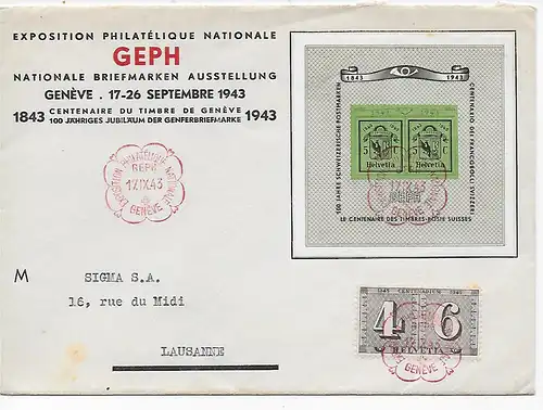 Nationale Briefmarken Austellung Genf 1943 nach Lausanne, FDC
