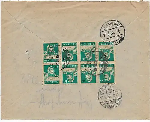 Einschreiben Luzern, 1930 nach Frankfurt, rückseitig Frankiert - Stempel