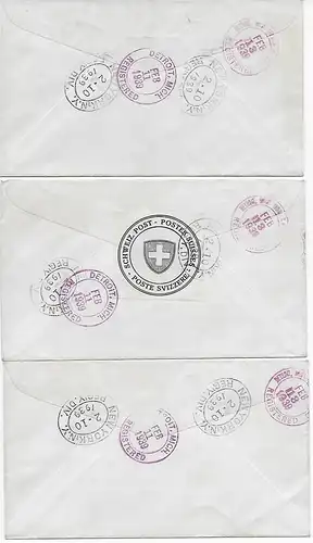 Inscription Zurich 1 Acceptation 3x FDC vers Detroit