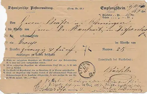 5x Empfangscheine 1864/67, Stein am Rhein