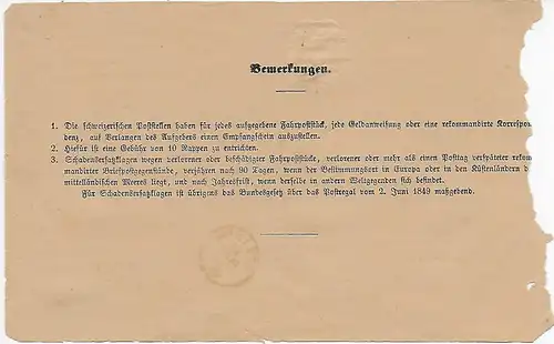 5x Empfangscheine 1864/67, Stein am Rhein