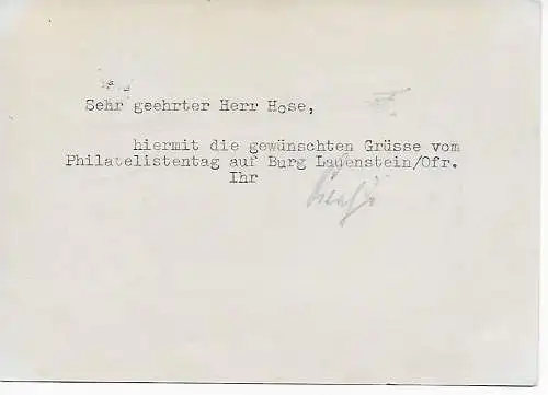 42. Journée des philatélistes allemandes Burg Lauenstein, 1936