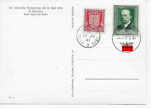 Hitler und Musolini in München, 1940, Feldpoststempel und Jersey Stempel 1941