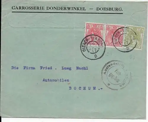 Karrosserie Doesburg 1917 nach Bochum, Zensur, rückseitiger Oldtimer