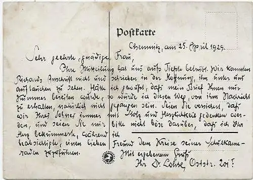 Carte postale: consécration du nouveau lycée de Chemnitz 1929