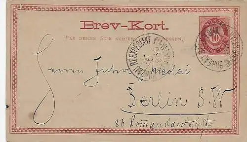 Brev-Kort Chistiania 1880 nach Berlin