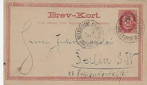 Brev-Kort Chistiania vers Berlin en 1880