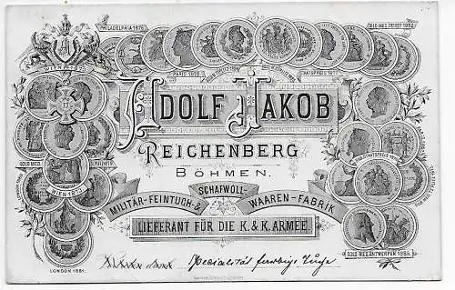 Postkarte Schafwoll Waren Fabrik, Reichenberg Böhmen, 1892 nach Oldenburg