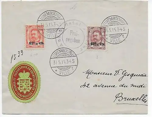 Lettre de Luxembourg à Bruxelles en 1915 avec censure