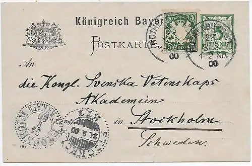 Postkarte Rothenburg 1900 an die königl. Akademie in Stockholm