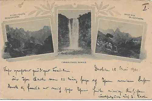 Picture Post card Natal Durban to Lichtenthal, Baden-Baden 1901