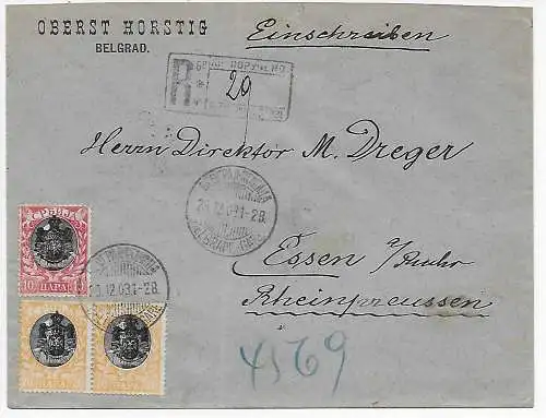 Einschreiben Belgrad Oberst Horstig nach Essen, 1931