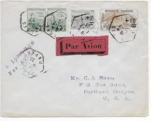Luftpost Paris 1923 über London nach Portland/Oregon