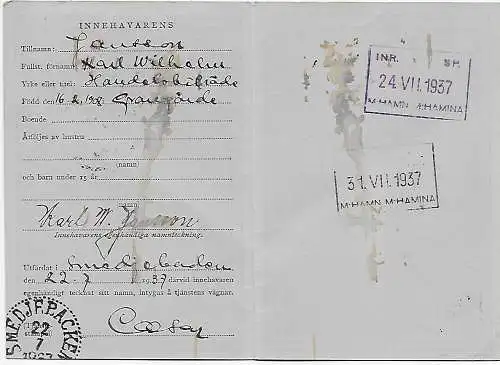 Passeport Smedjefracken 1937