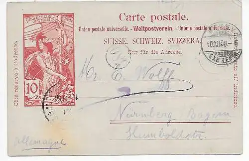 Postkarte 1900 nach Nürnberg. Rückseite Bleistiftzeichnung