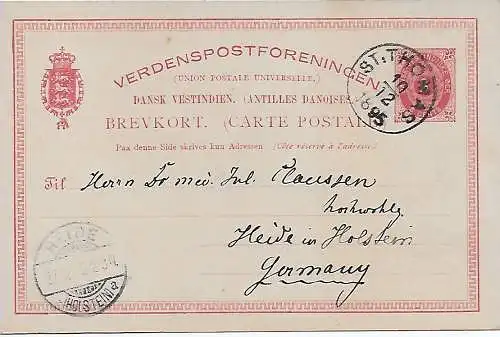 St. Thomas Postkarte 1895 nach Heide