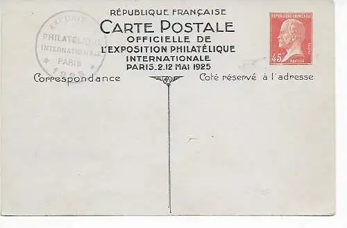 Exposition Philatélique Internationale Paris, 1925, blanko Postkarte