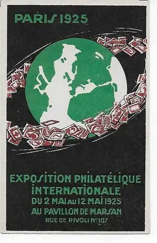 Exposition Philatélique Internationale Paris, 1925, blanko Postkarte