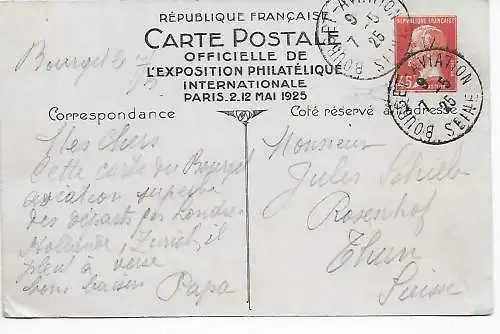 Exposition Philatélique Internationale Paris, 1925, in die Schweiz