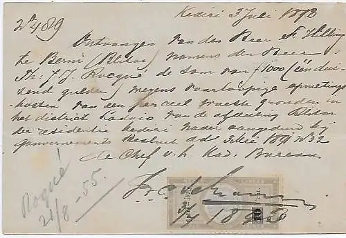 NL-Indien mit Steuermarke, 1893 Kediri nach Blitar