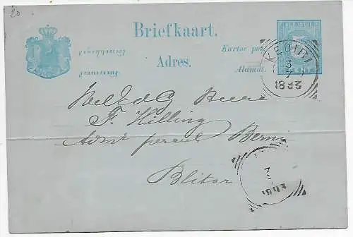 Pays-Bas avec timbre fiscal, 1893 Kediri vers Blitar