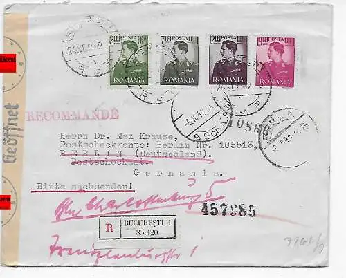 Bucaresti Einschreiben nach Berlin, 1942, OKW Zensur und rumänische Zensur