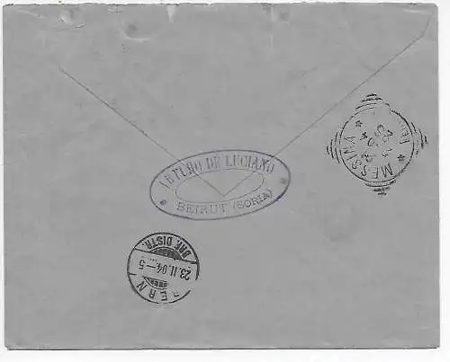 Beirut-Österreichische Post, Einschreiben in die Schweiz, 1904, Levante-Syrien