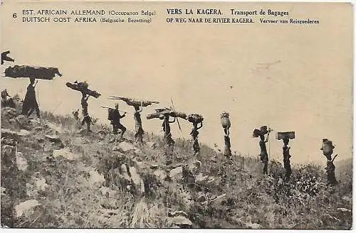 Ansichtskarte Belgisch Kongo, Besetzung DOA, 1920: Transport de Bagages