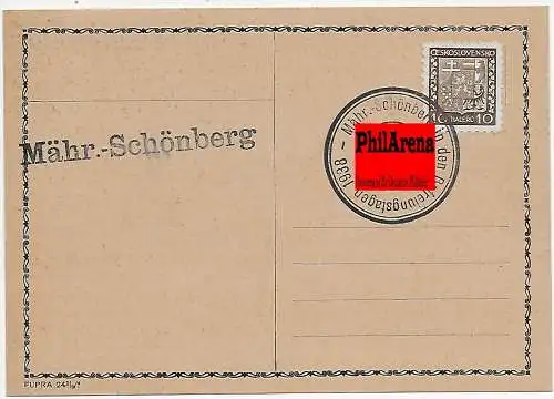 Moravie Schönberg timbre spécial 1938 sur carte postale, blanc