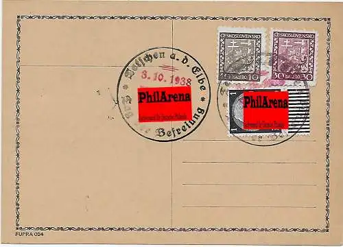 Tetschen à l'Elbe, timbre spécial 1938 sur carte postale, blanc