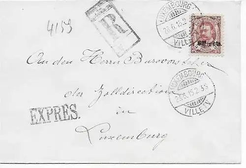 Luxembourg - lettre recommandée, 1915 à la direction des douanes