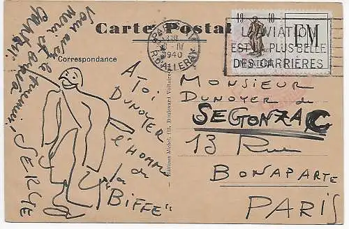 Frankreich Carte Postale 1940 Paris: Feldpost Vignette FM